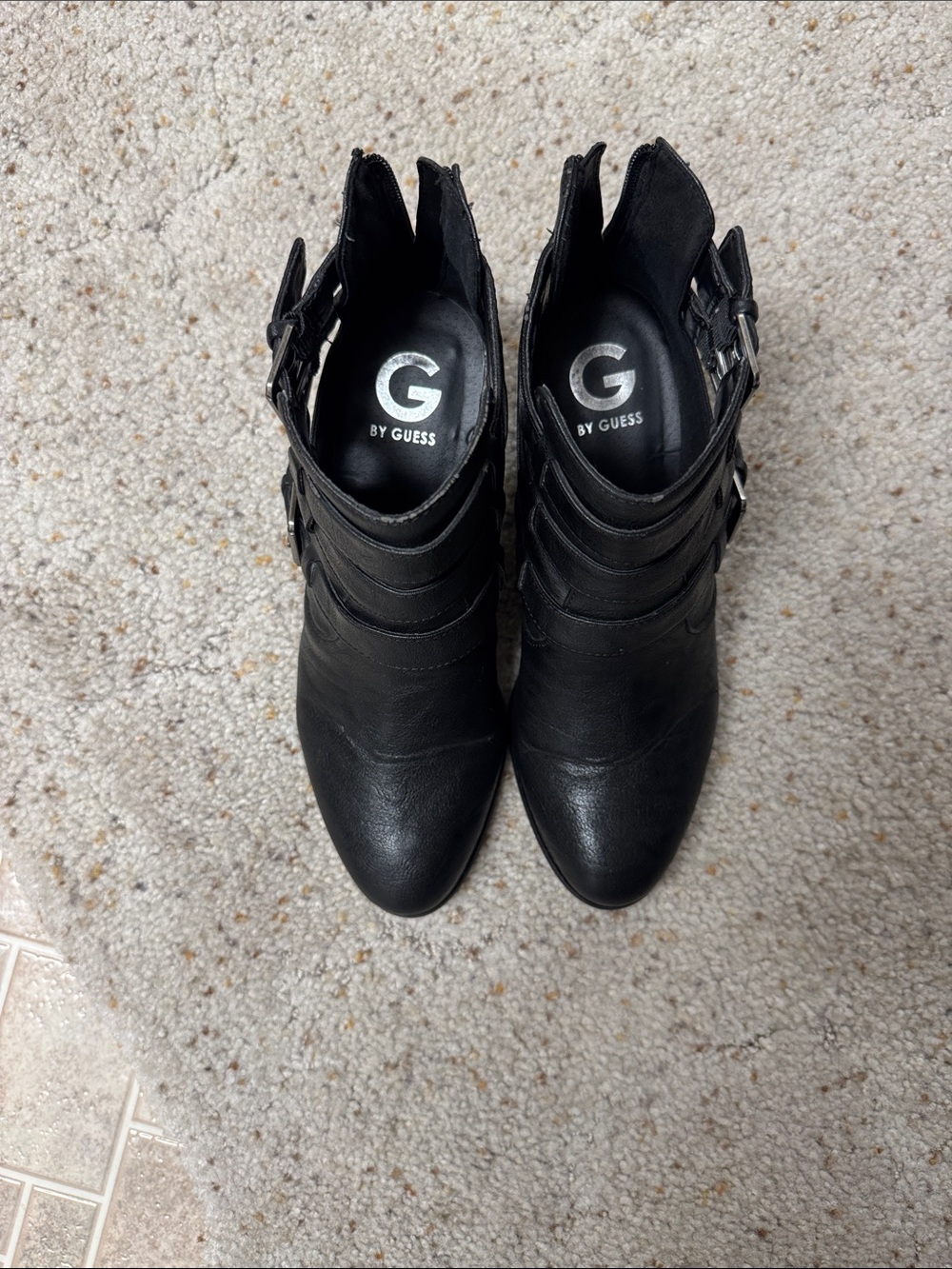 G by Guess Black Pointed Buckle Ankle Booties